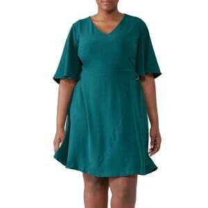 Eloquii Teal Classic Flare Sleeve Dress 16